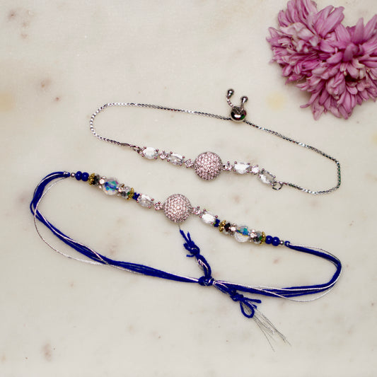 Elegant Bhaiya Bhabhi Rakhi Set with Crystal Beads