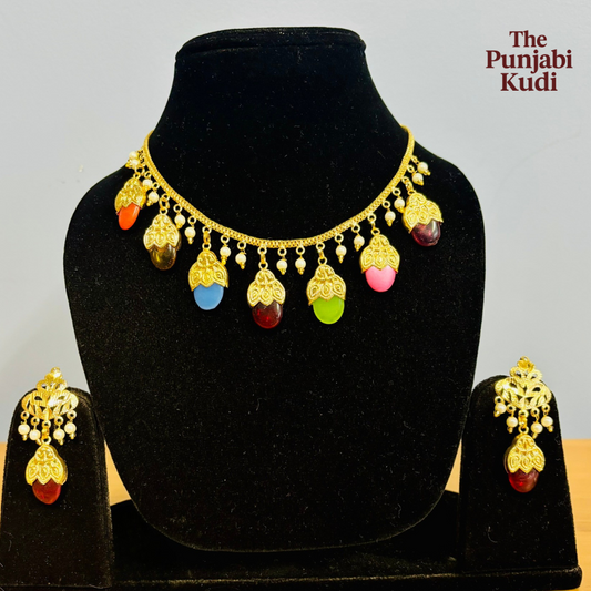 Punjabi Traditional Dakh Set with Multi color Stones