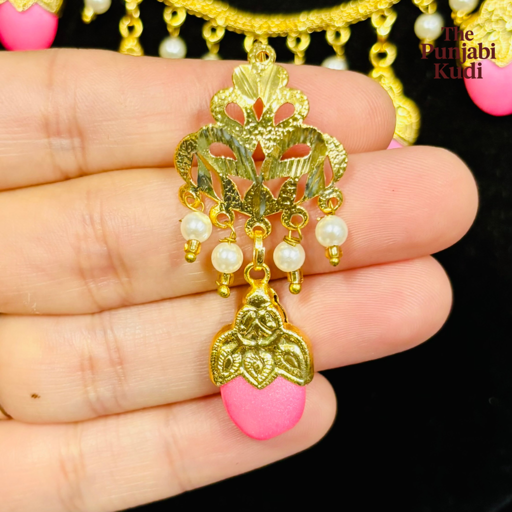 Punjabi Traditional Dakh Set with Pink Stones