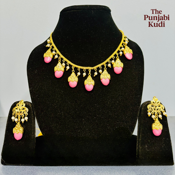 Punjabi Traditional Dakh Set with Pink Stones