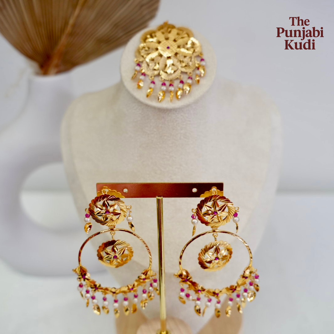 Pippal Patti Long Earrings Tikka Set