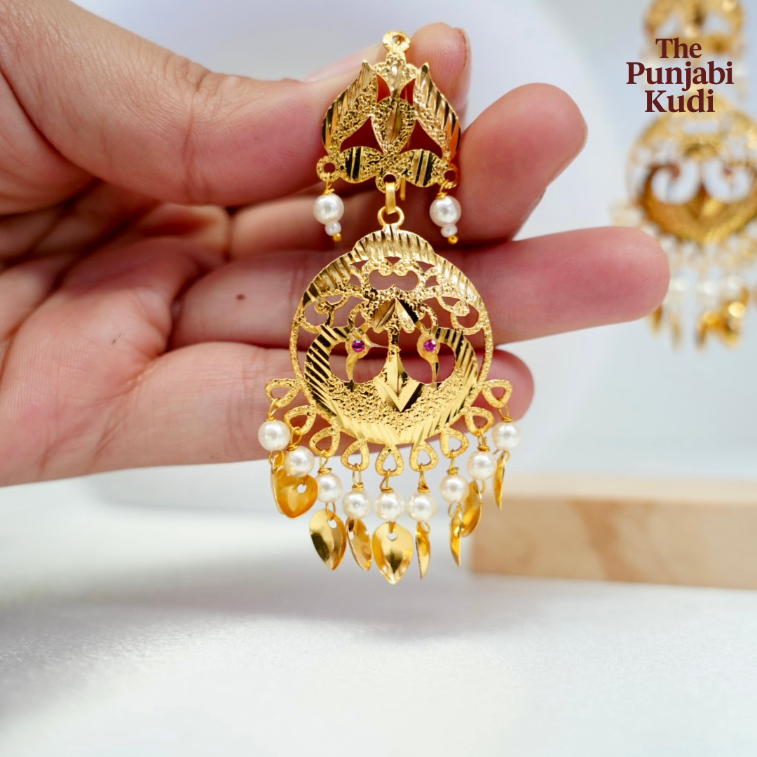 Gold Finished Morni Earrings Tikka Set
