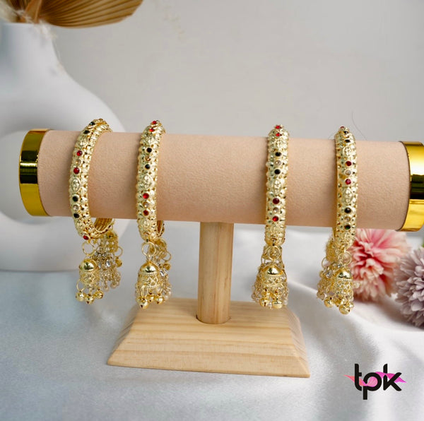 Light Gold kangan with latkan (Set of 2)