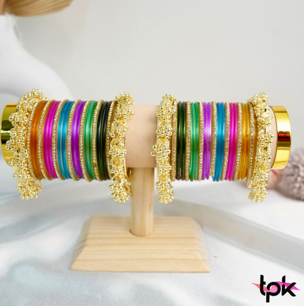 Multicolor Jelly Glass Bangle Stack