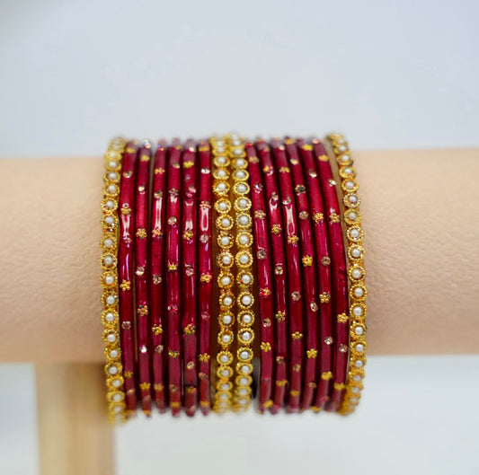Rangrez Glass Bangle Set - Maroon