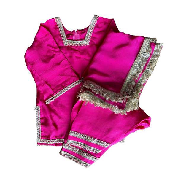 Silk Farshi Salwar Suit with Chinnon Dupatta - Hot Pink (1-5 Years)