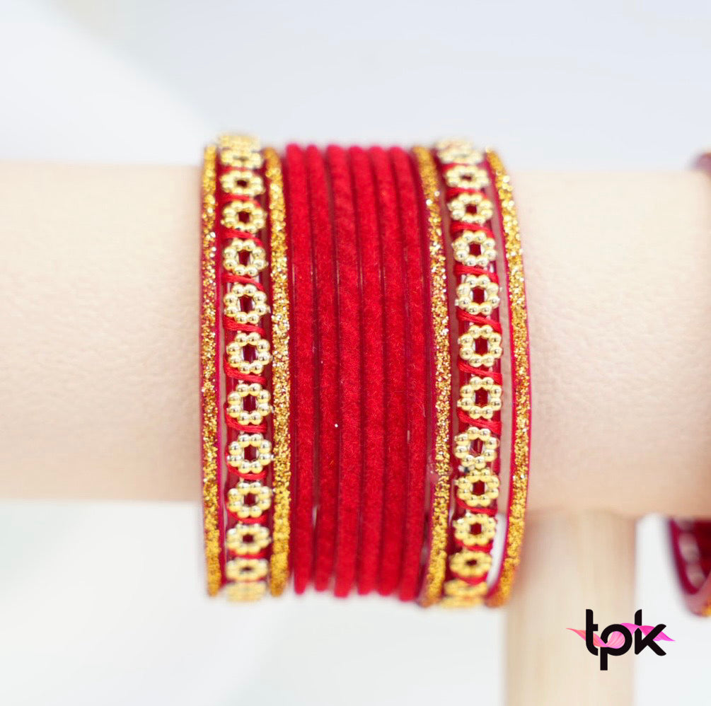 Velvet Glass Bangle Collection - Red