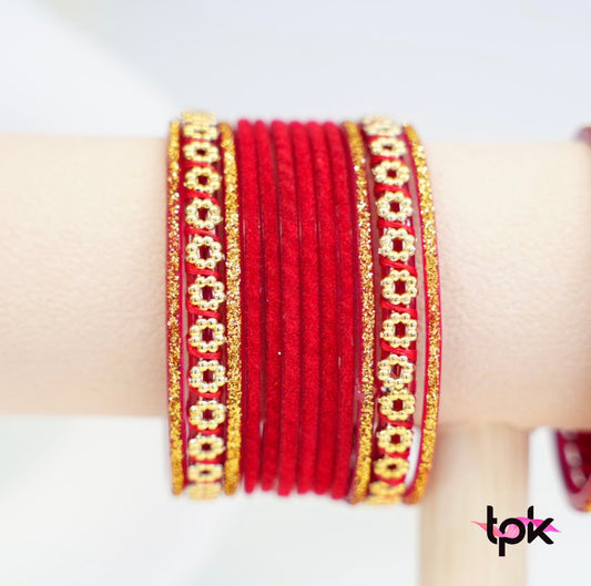 Velvet Glass Bangle Collection - Red