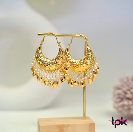 Gold Finished Pippal Patti Chand Bali