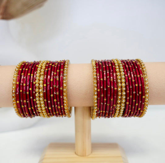 Rangrez Glass Bangle Set - Maroon