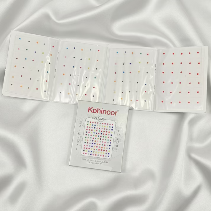 Kahinoor bindi on a white fabric background