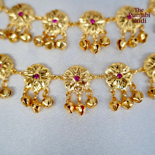 Micro Gold Plated Punjabi Payal (Anklet) Pair