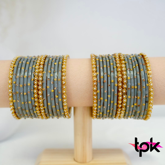 Rangrez Glass Bangle Set - Gray