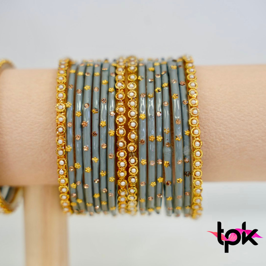 Rangrez Glass Bangle Set - Gray