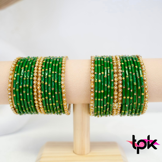 Rangrez Glass Bangle Set - Dark Green
