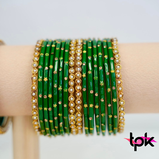 Rangrez Glass Bangle Set - Dark Green