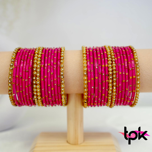Rangrez Glass Bangle Set - Hot Pink