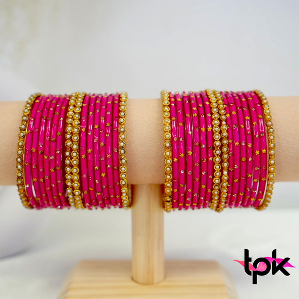 Hot Pink Glass Bangle Set