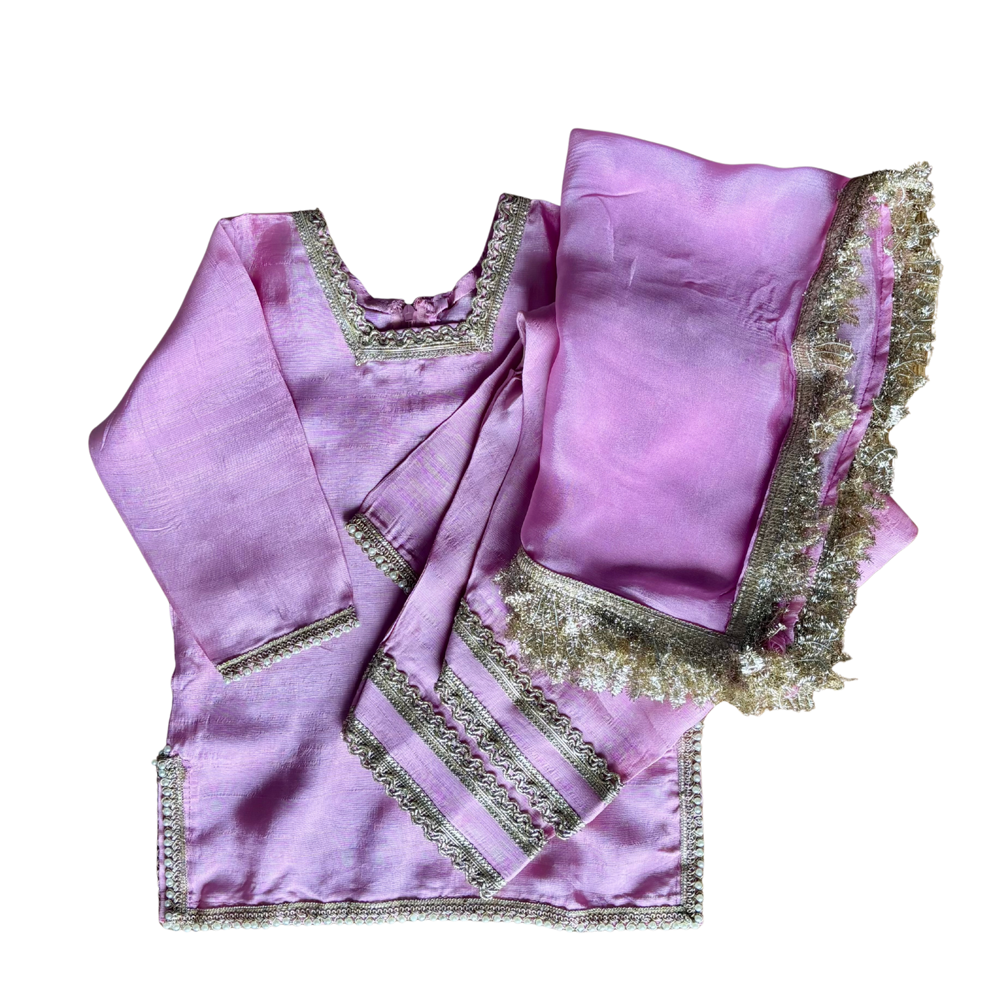 Silk Farshi Salwar Suit with Chinnon Dupatta - Light Pink (1-5 Years)