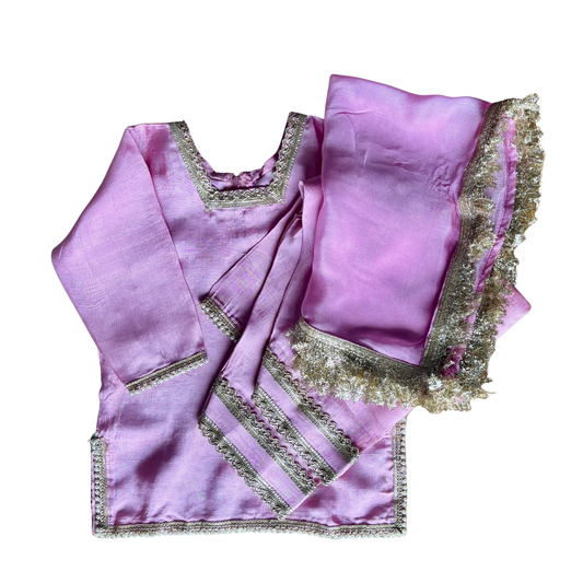 Silk Farshi Salwar Suit with Chinnon Dupatta - Light Pink (1-5 Years)