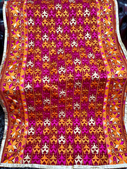 Magenta Khaddar Bagh Phulkari Dupatta