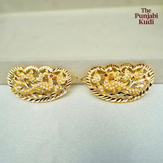 Traditional Morni Jadau Hair Clips