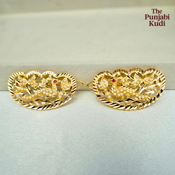 Traditional Morni Jadau Hair Clips