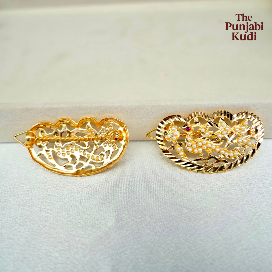 Traditional Morni Jadau Hair Clips
