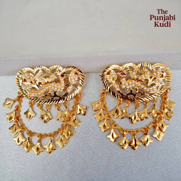 Traditional Morni Jadau Patra Chain Hair Clips