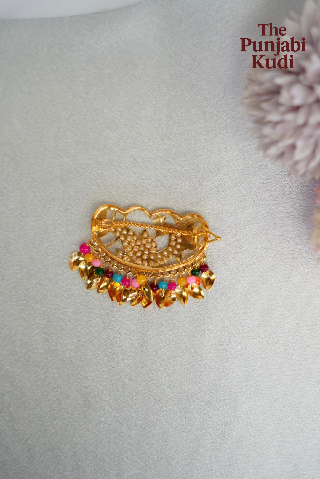 Traditional Morni Jadau Pippal Patti Hair Clips in multicolor