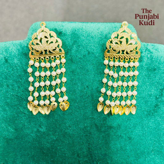Gold Finished Jhallar Pearl Earrings