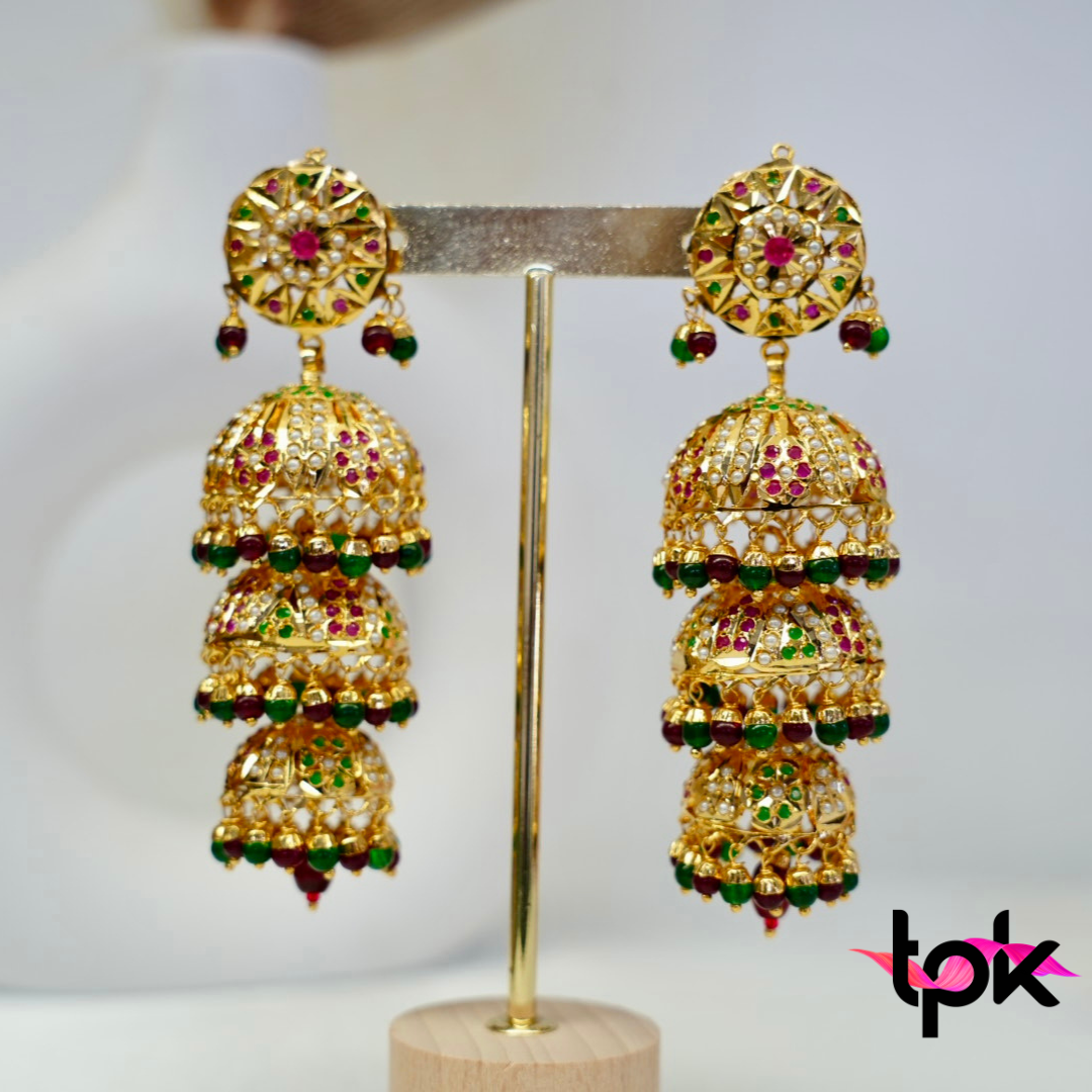 Micro Gold Plated Punjabi Jadau Jhumki Earrings