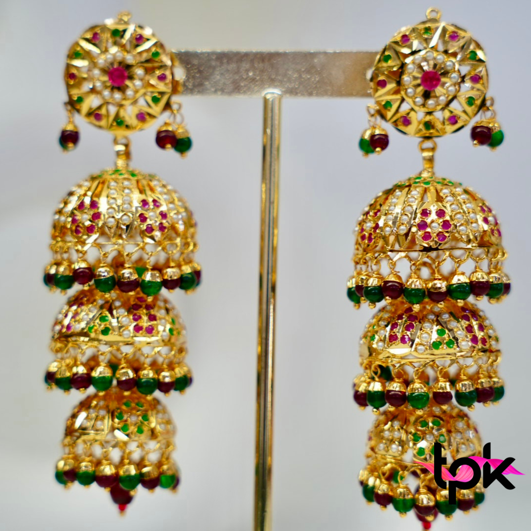 Micro Gold Plated Punjabi Jadau Jhumki Earrings