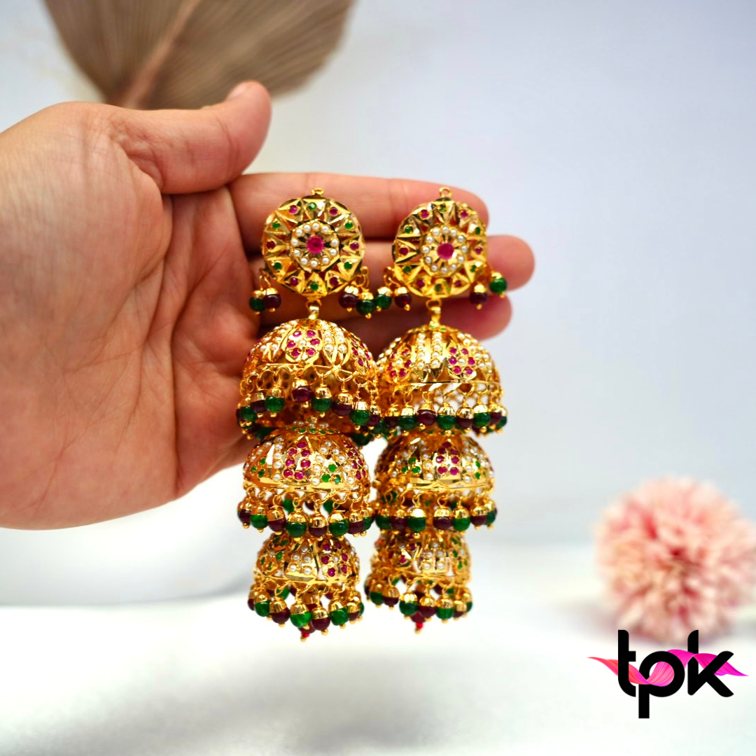 Micro Gold Plated Punjabi Jadau Jhumki Earrings