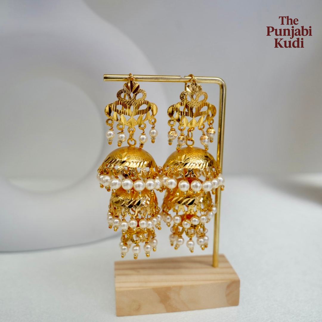 Gold Finished Large Jhumki Earrings