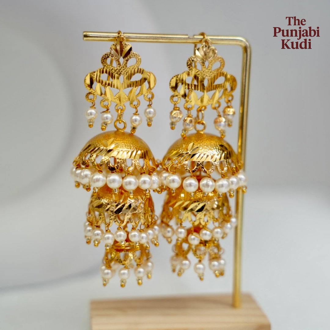 Gold Finished Large Jhumki Earrings