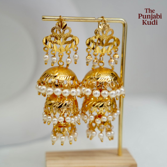 Gold Finished Large Jhumki Earrings