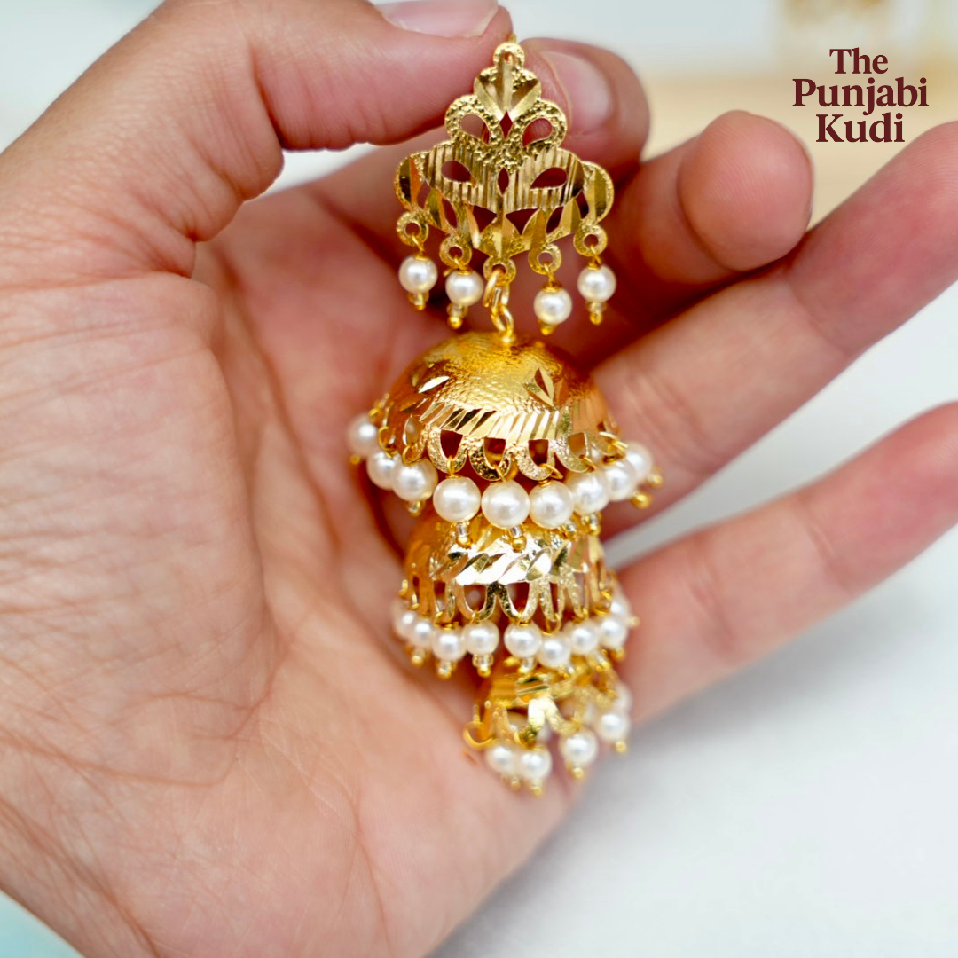 Gold Finished Large Jhumki Earrings