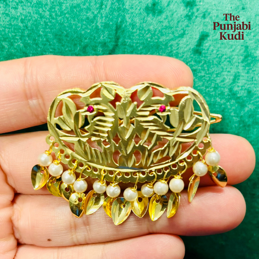 Gold Finished Morni Pippal Patti Hair Clips
