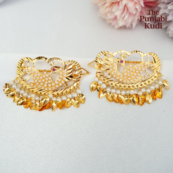 Traditional Morni Jadau Pippal Patti Hair Clips