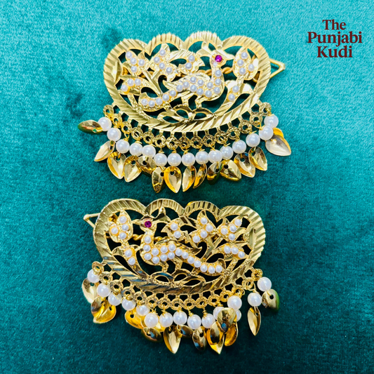 Traditional Morni Golden Jadau Pippal Patti Hair Clips