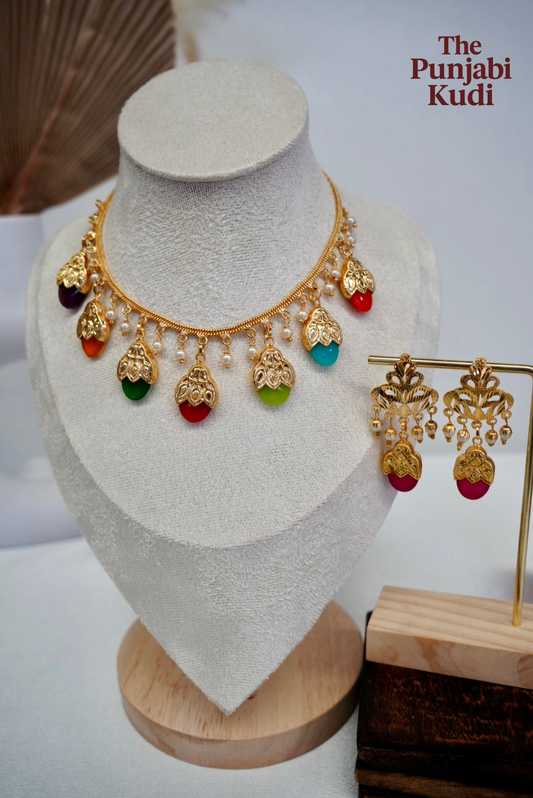 Punjabi Traditional Dakh Set with Multi color Stones