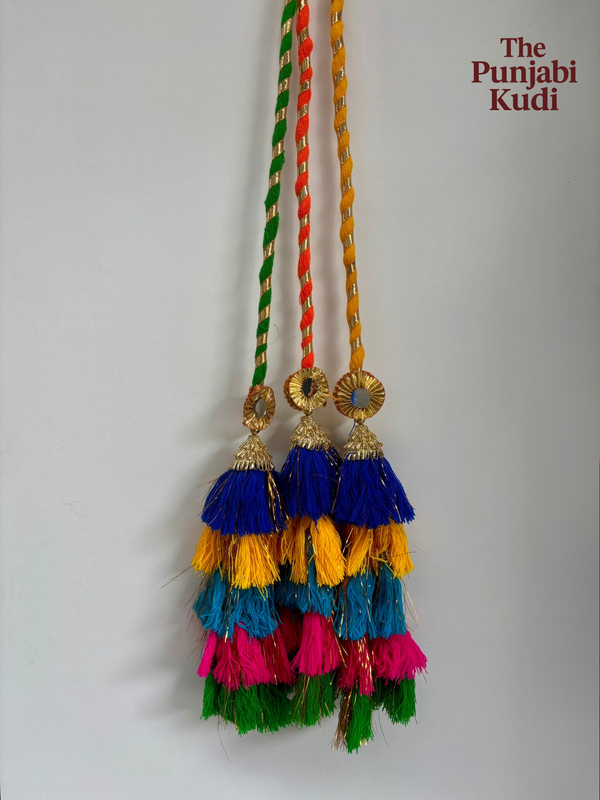 Multicolor Layered Tassel Paranda with Golden Detailing