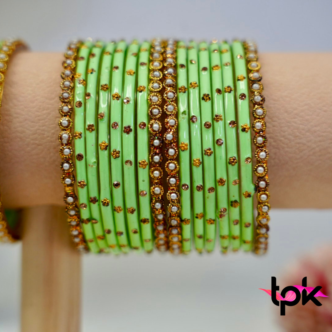 Rangrez Glass Bangle Set - Apple Green
