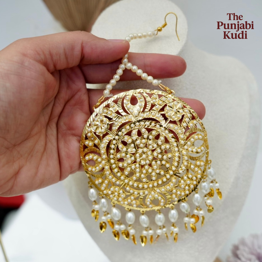 Golden Traditional Jadau Oversized Tikka