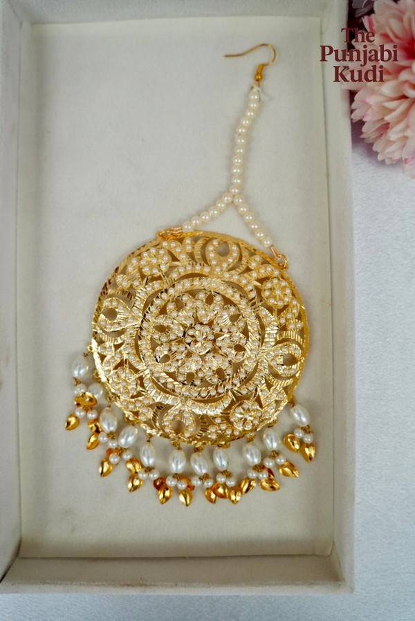 Golden Traditional Jadau Oversized Tikka
