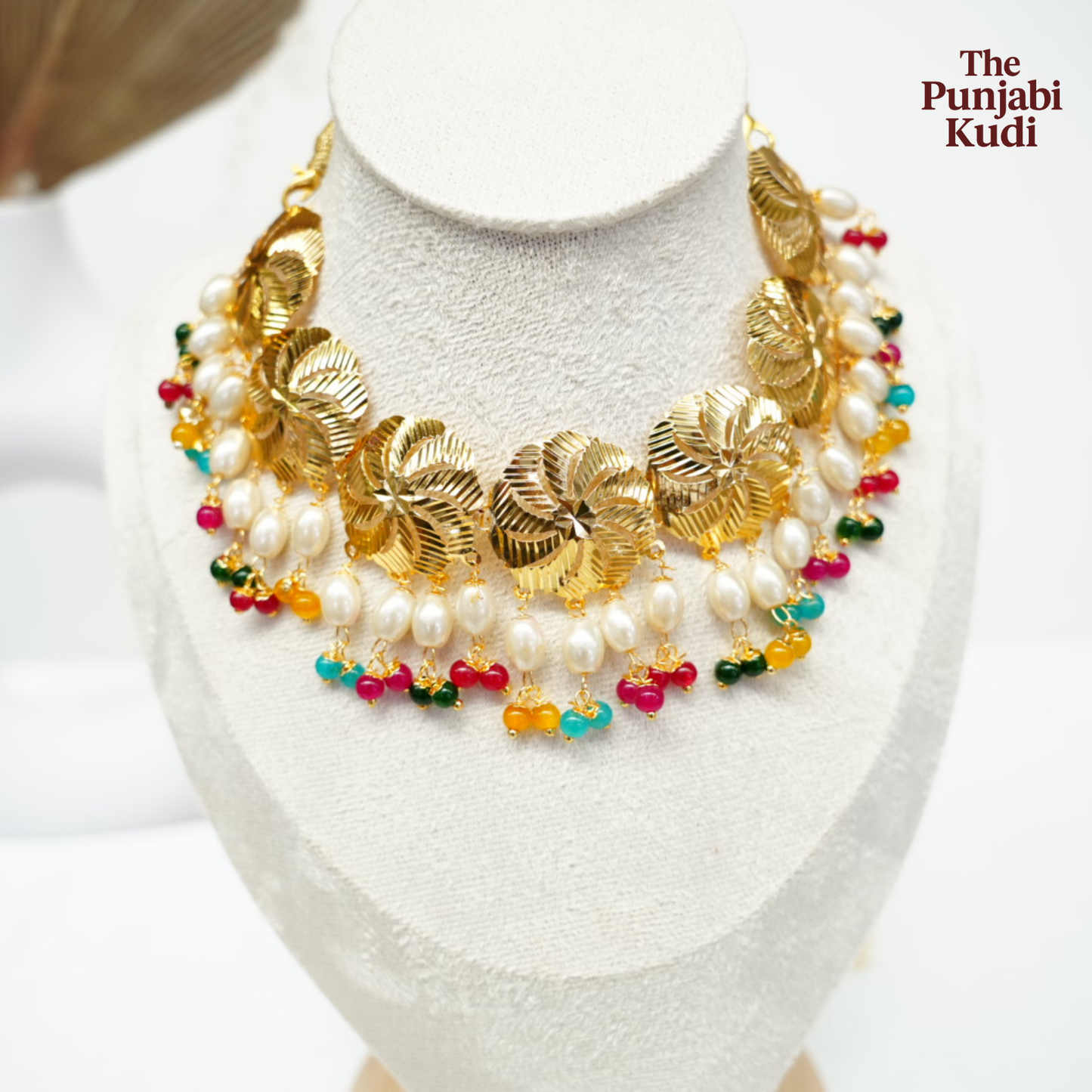 Traditional Punjabi Pattra Choker Tikka Set with Wallian in Multi color