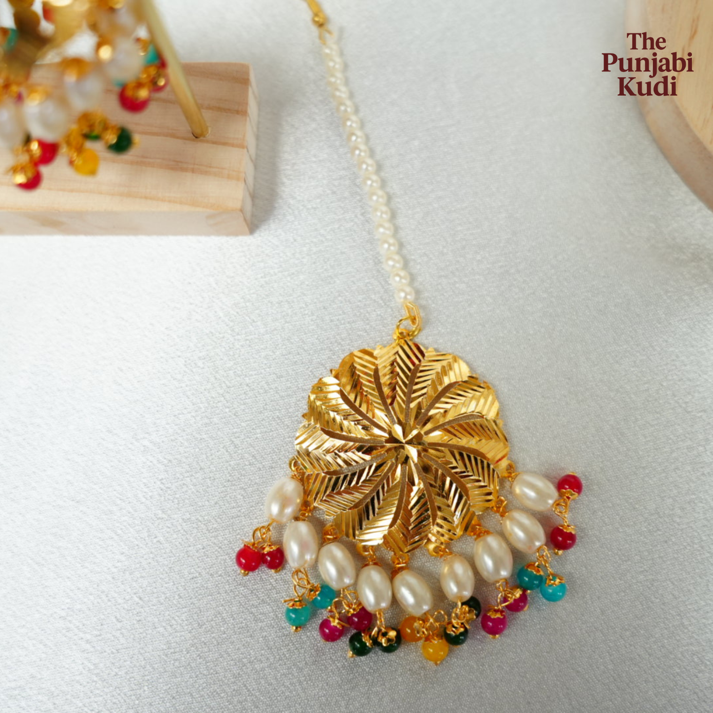 Traditional Punjabi Pattra Choker Tikka Set with Wallian in Multi color