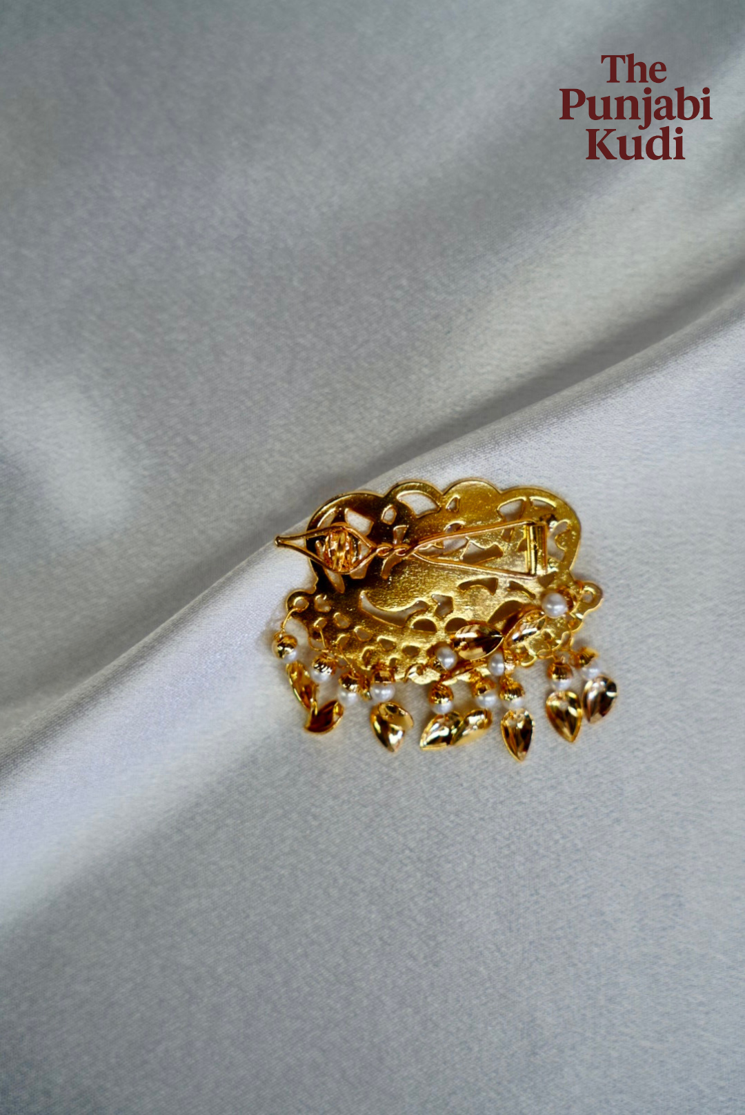 Gold Finished Morni Pippal Patti Patra Hair Clips with Pearls