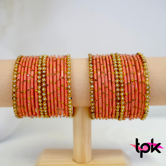 Rangrez Glass Bangle Set - Peach